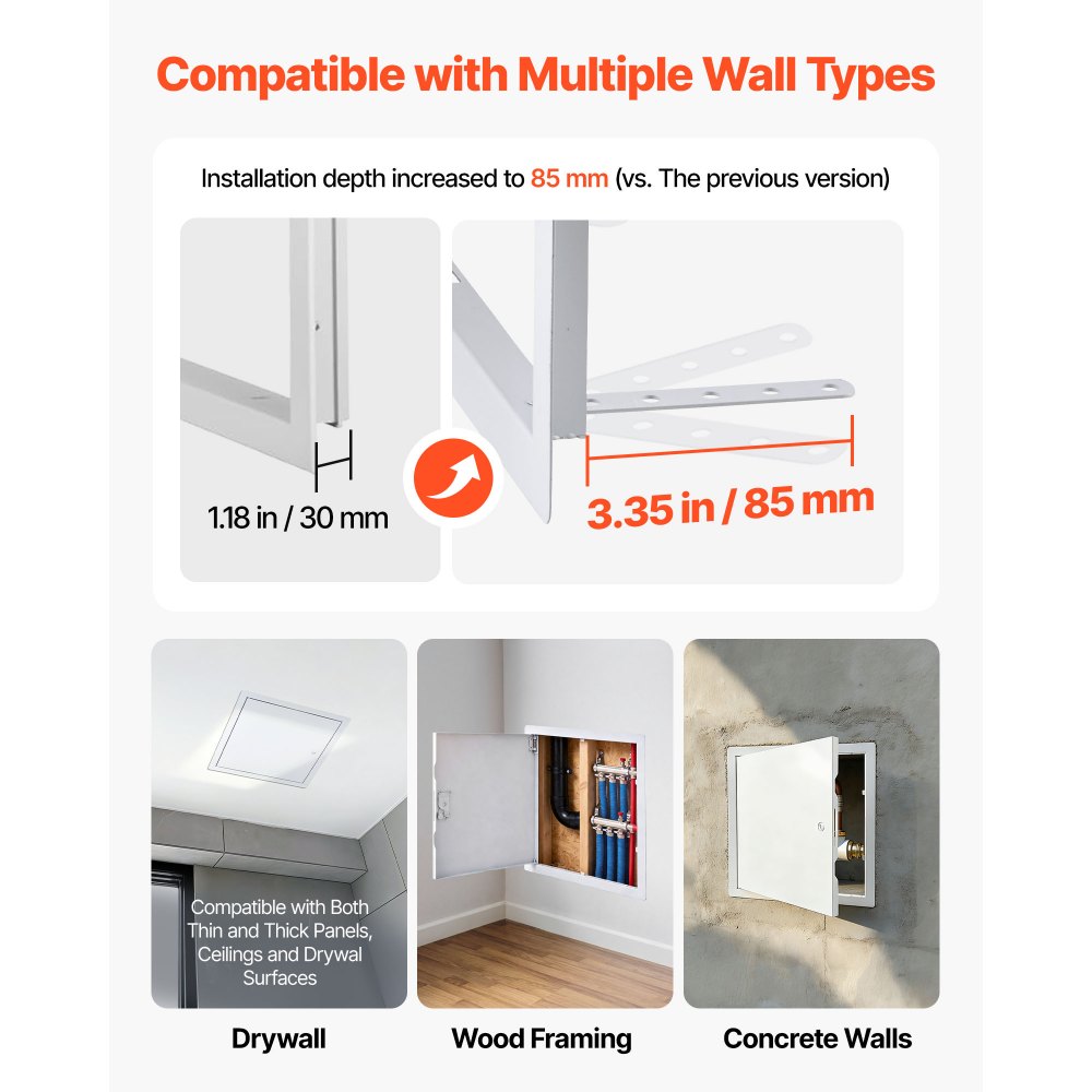 VEVOR Trampilla de Inspección 315x315 mm de Acero Galvanizado, Puerta de Acceso para Paneles de Yeso, con Pestillo de Destornillador, para Instalación de Fontanería y Electricidad en Techos, Blanco