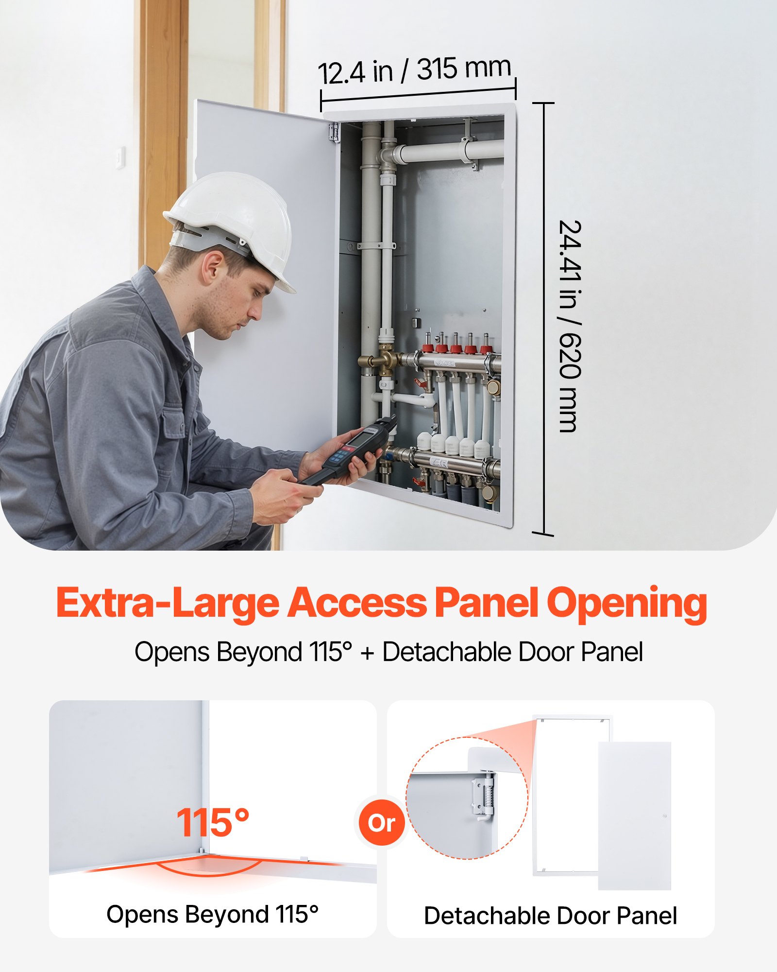VEVOR Trampilla de Inspección para Paneles de Yeso, Puerta de Acceso de Acero Galvanizado 747x366 mm, con Pestillo de Destornillador, para Instalación de Fontanería y Electricidad en Techos, Blanco