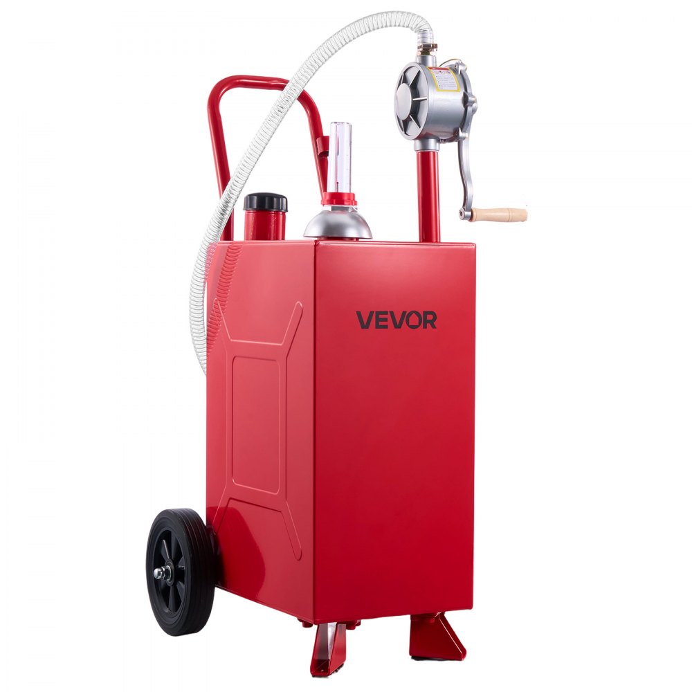 VEVOR Carro de Combustible de 56,8 L con Depósito de Diésel y Gasolina, Tanque de Combustible con 2 Ruedas, Bomba Manual de Trasvase Bidireccional, Acero al Carbono, para Granja, Garaje y Exterior