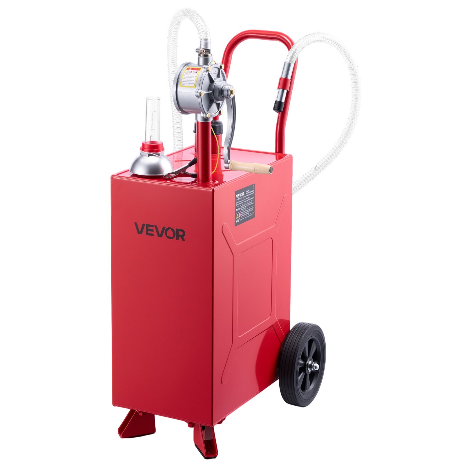 VEVOR Carro de Combustible de 56,8 L con Depósito de Diésel y Gasolina, Tanque de Combustible con 2 Ruedas, Bomba Manual de Trasvase Bidireccional, Acero al Carbono, para Granja, Garaje y Exterior