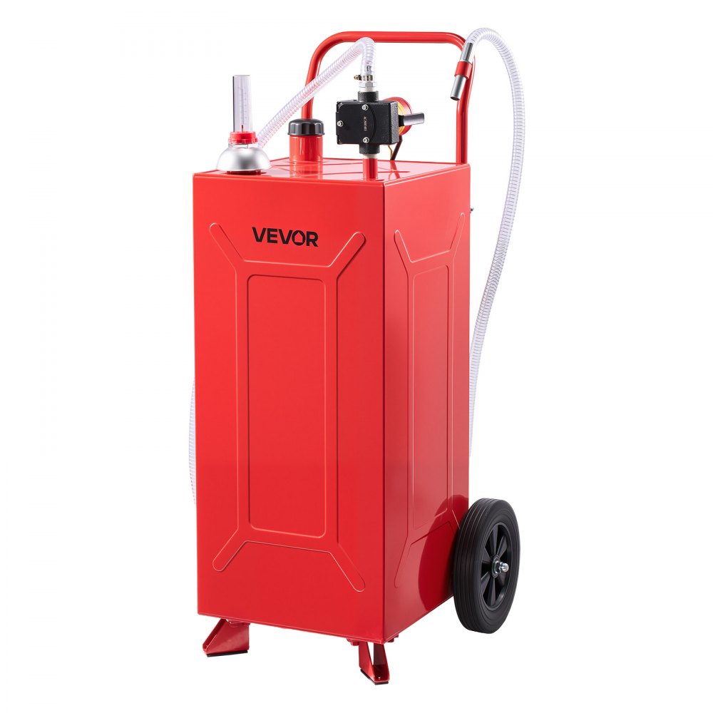 VEVOR 113.6L Fuel Gas Caddy, Carbon Steel, Portable Fuel Transfer Storage Tank with Electric Pump and 2 Wheels, Gasoline Diesel Can Container, for Cars, Lawn Mowers, ATVs, Boats, Motorcycles, Red