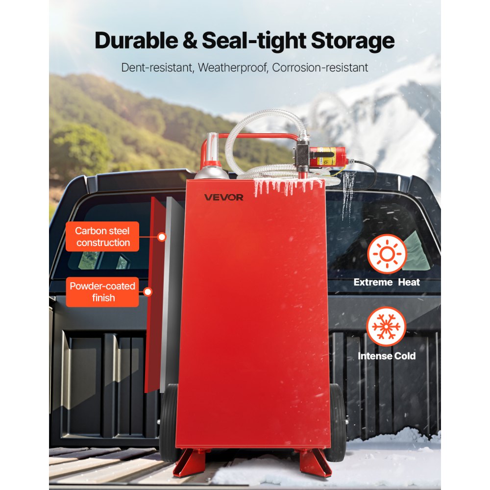 VEVOR 114 L fuel trolley, max. flow rate 32L/min, diesel tank with electric pump, gasoline canister with 2 wheels & 3 m hose, gas tank for ATV, car, lawnmower, boat, motorcycle, red