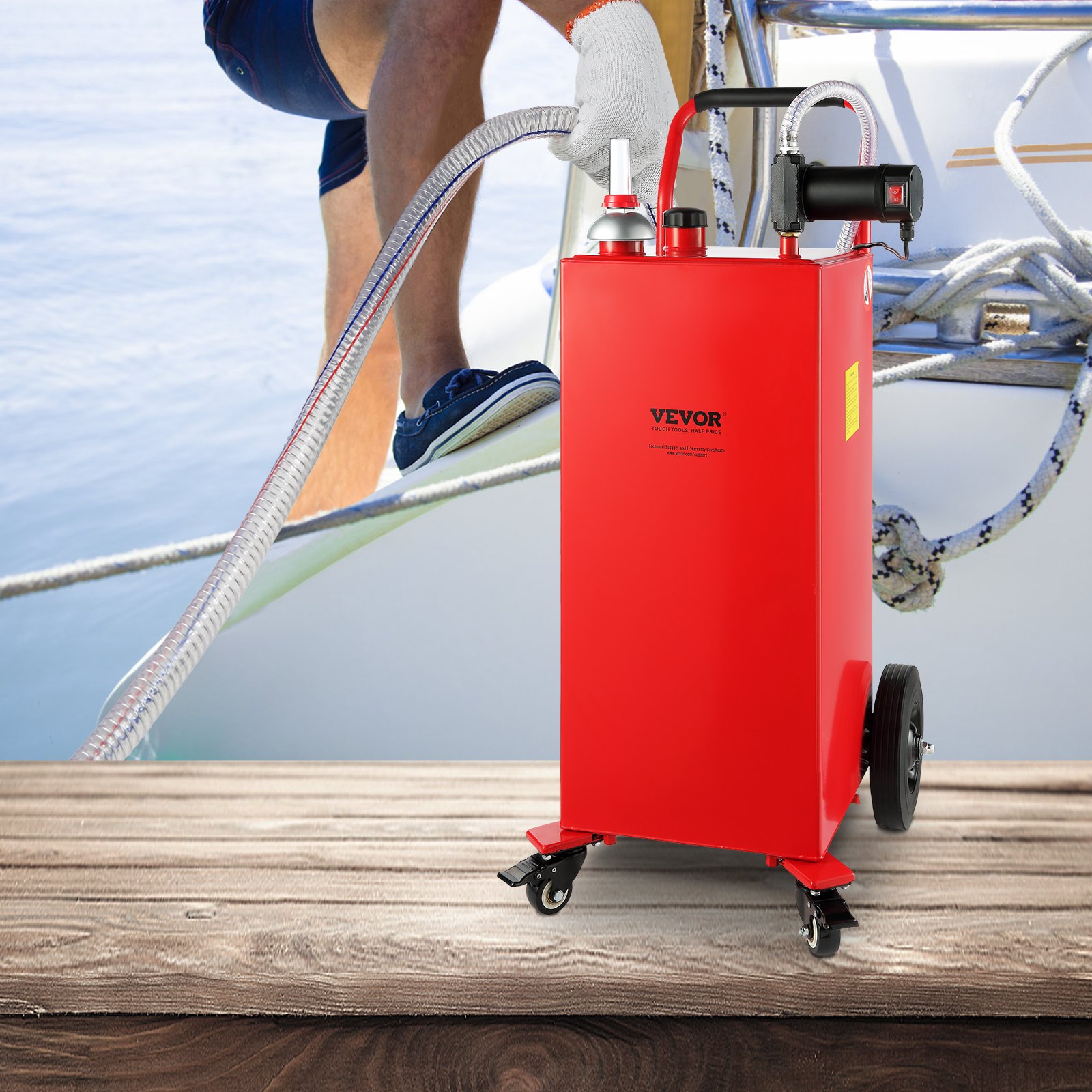 VEVOR Tanque de Combustible Portátil de 30 galones, 23,5 L/min, 180 W con Ruedas de Bomba Eléctrica, Transferencia de Combustible para Máquina de Aceite Lubricante Diésel, Barco, Motocicleta