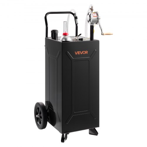 VEVOR Carro de Combustible de 113,6 L con Bomba Manual y 2 Ruedas de Goma para Gasolina y Diésel, con Acero al Carbono, Nervaduras de Refuerzo y Sellado, para Garaje, Tractor, Coche y Cortacésped