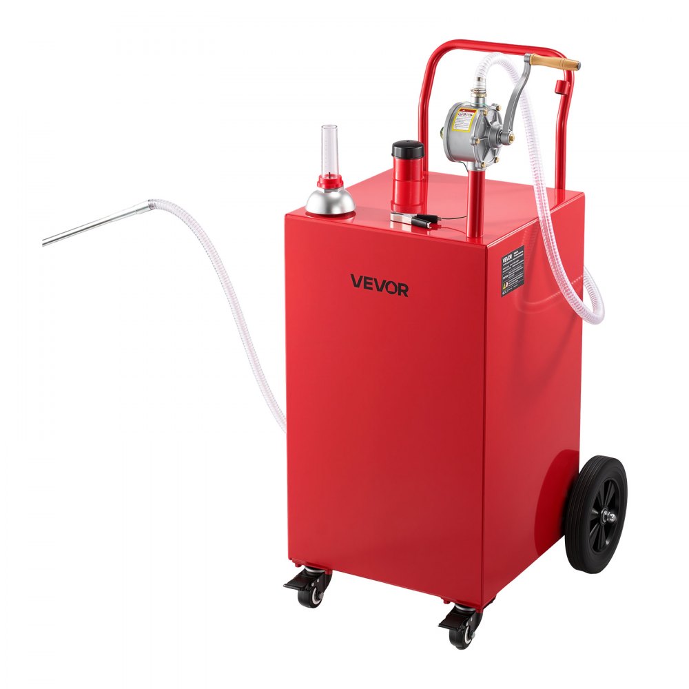 VEVOR Carro de Combustible de 151,4 L con Depósito de Diésel y Gasolina, Bomba Manual, Acero al Carbono, Tanque de Combustible con 4 Ruedas, para Exterior, Garaje, Tractores, Coches, Cortacéspedes