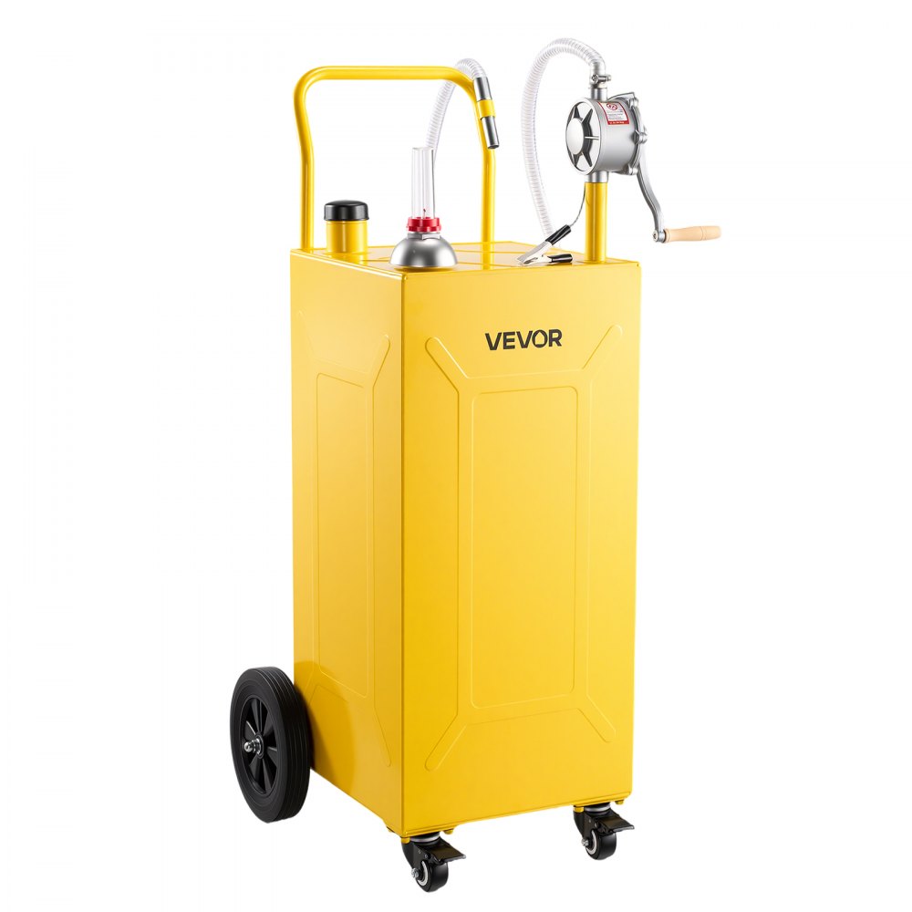 VEVOR Carro de Combustible de 132,5 L con Depósito de Diésel y Gasolina, Bomba Manual, Tanque de Combustible con 4 Ruedas, Acero al Carbono, para Cortacéspedes, Garaje, Tractores, Coches, Exterior