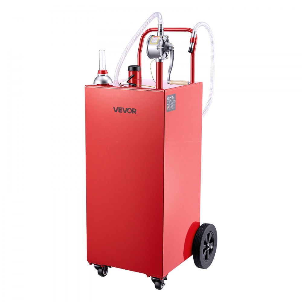 VEVOR Carro de Combustible de 189,3 L con Depósito de Gasolina y Diésel, Tanque de Combustible con 4 Ruedas, Bomba Manual de Trasvase Bidireccional, Acero al Carbono, para Garaje, Granja y Exterior