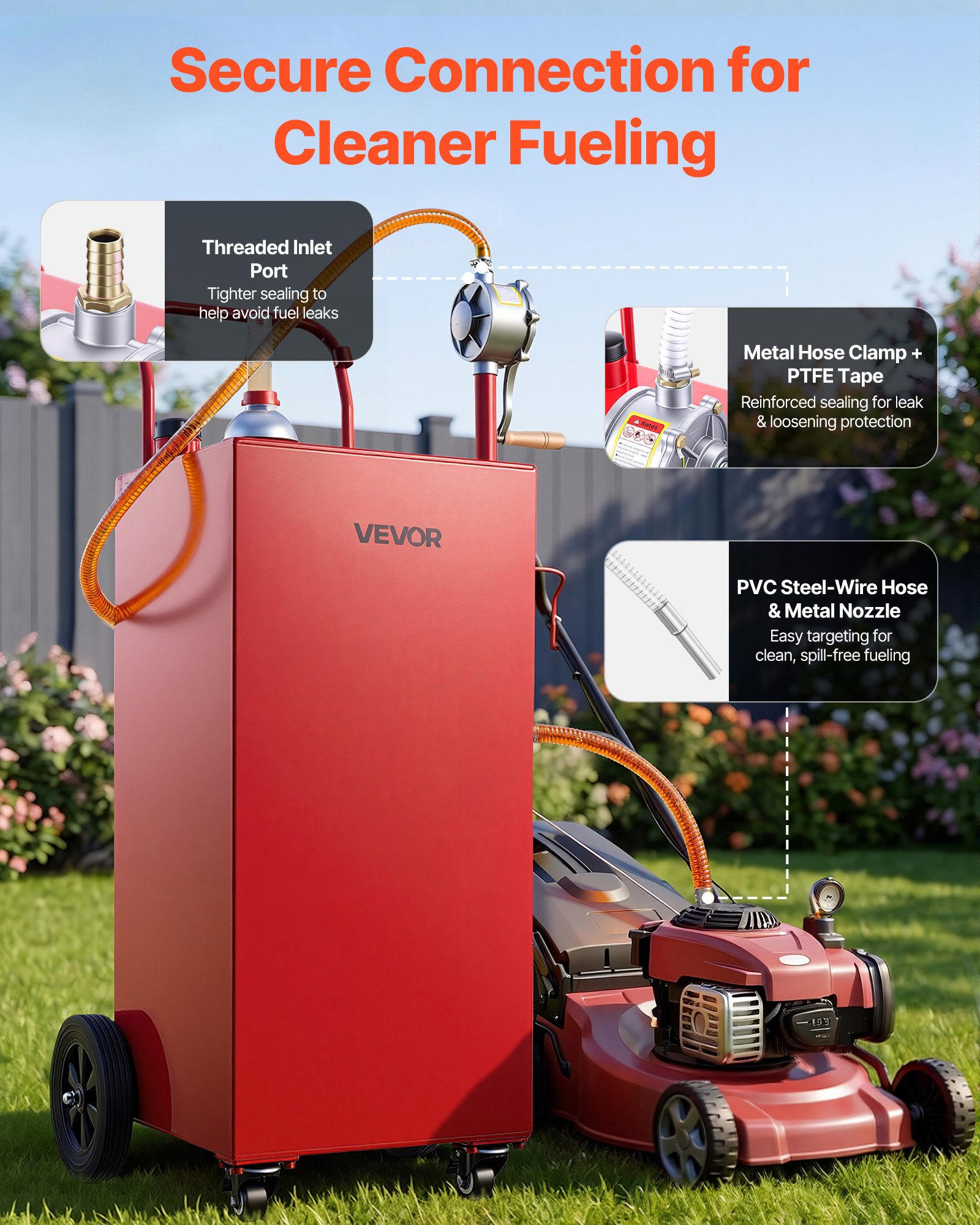 VEVOR Carro de Combustible de 189,3 L con Depósito de Gasolina y Diésel, Tanque de Combustible con 4 Ruedas, Bomba Manual de Trasvase Bidireccional, Acero al Carbono, para Garaje, Granja y Exterior