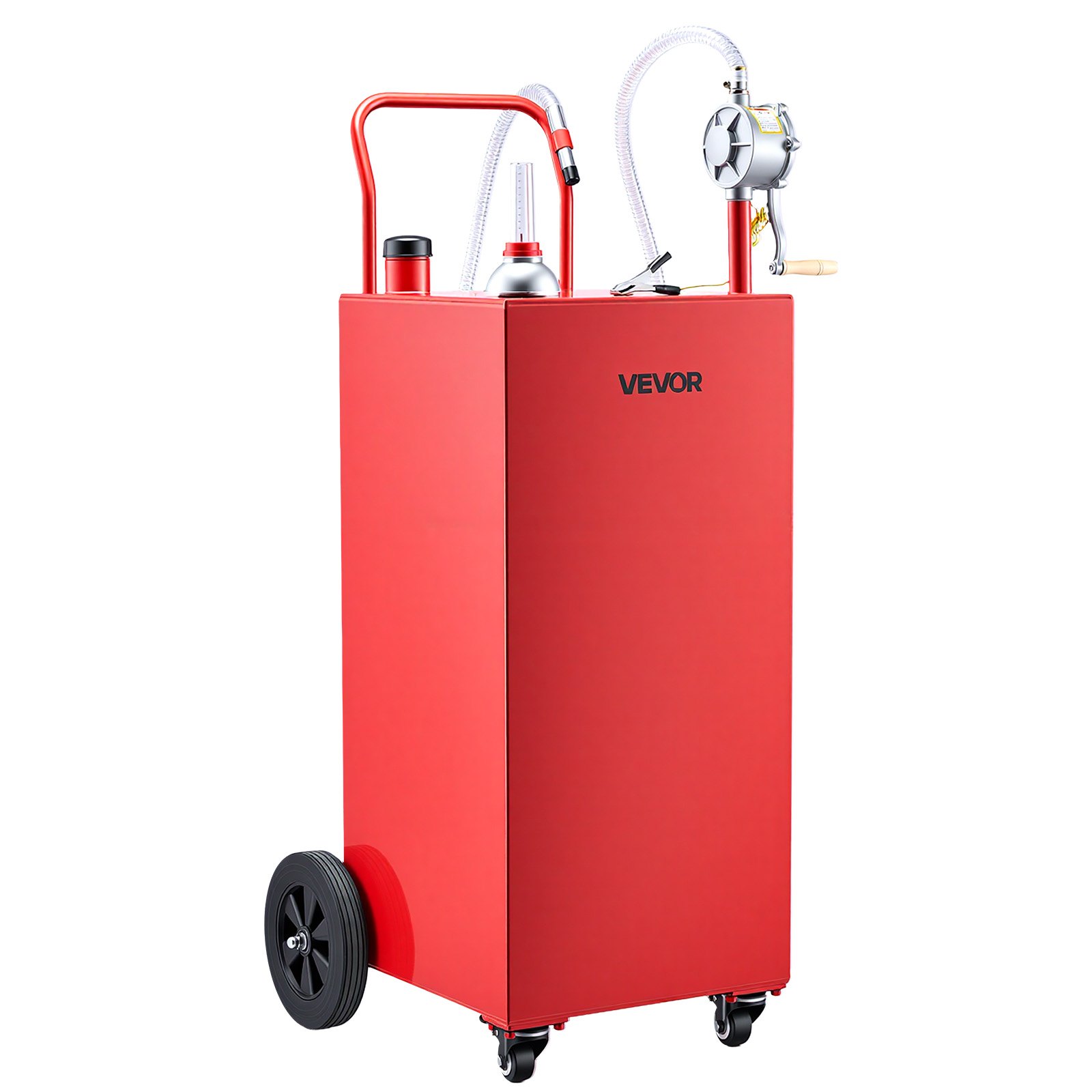 VEVOR Carro de Combustible de 189,3 L con Depósito de Gasolina y Diésel, Tanque de Combustible con 4 Ruedas, Bomba Manual de Trasvase Bidireccional, Acero al Carbono, para Garaje, Granja y Exterior