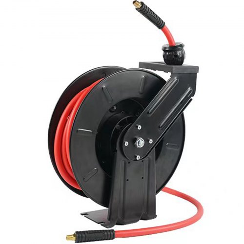 VEVOR Carrete de Manguera de Aire 9,5mmx7,6m Enrollador Automático Manguera de Goma Híbrida Carrete de Cable Retráctil Presión de 300PSI Montaje en Pared/Techo/Suelo Rebobinado Automático para Taller