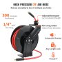 VEVOR Carrete de Manguera de Aire 9,5mmx7,6m Enrollador Automático Manguera de Goma Híbrida Carrete de Cable Retráctil Presión de 300PSI Montaje en Pared/Techo/Suelo Rebobinado Automático para Taller