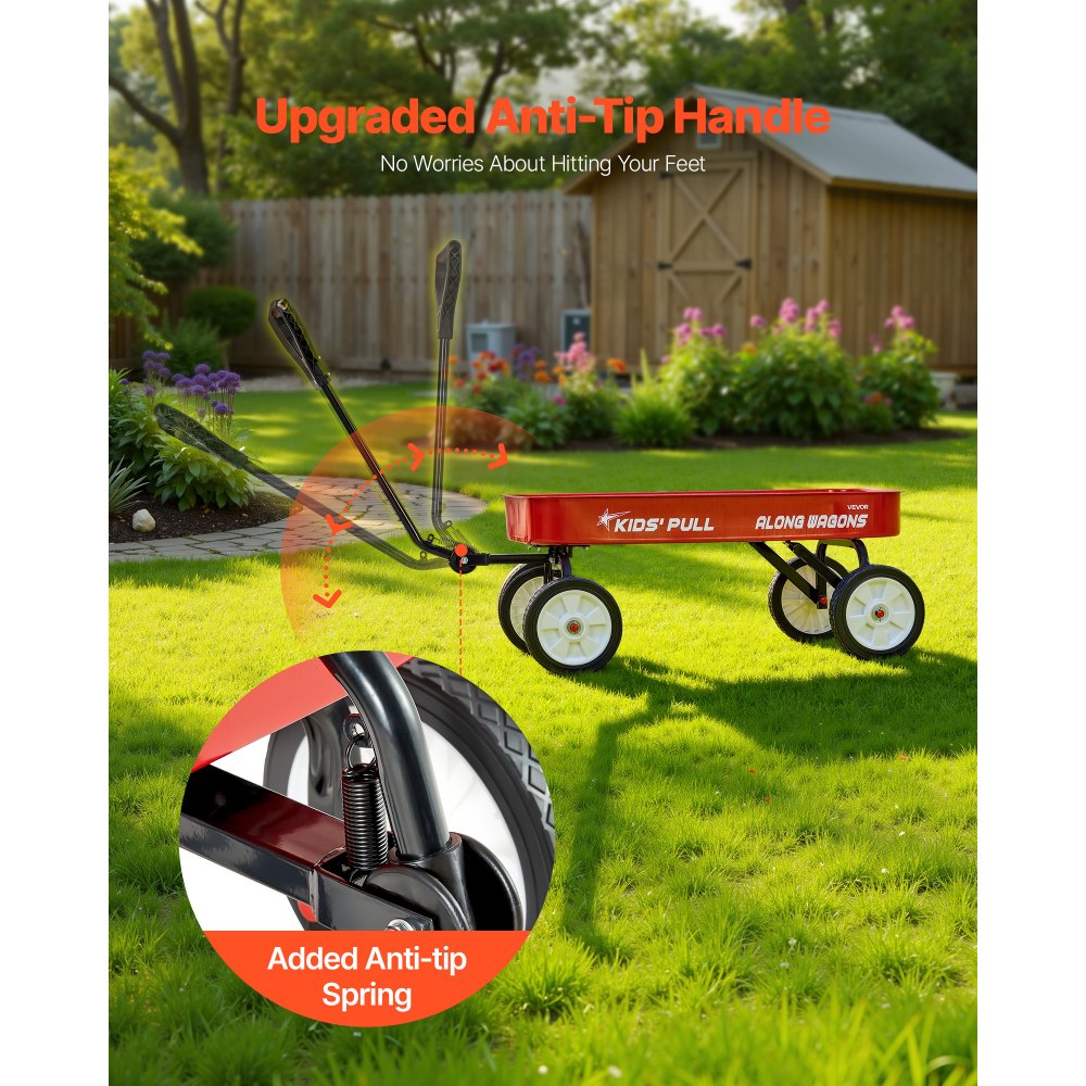VEVOR Carro de Arrastre para Niños, Soporta hasta 80 kg, Todoterreno con Asa, Ideal como Regalo de Cumpleaños para Niños, Perfecto para Jardinería, Playa y Camping, Rojo, 1010 x 480 x 360 mm