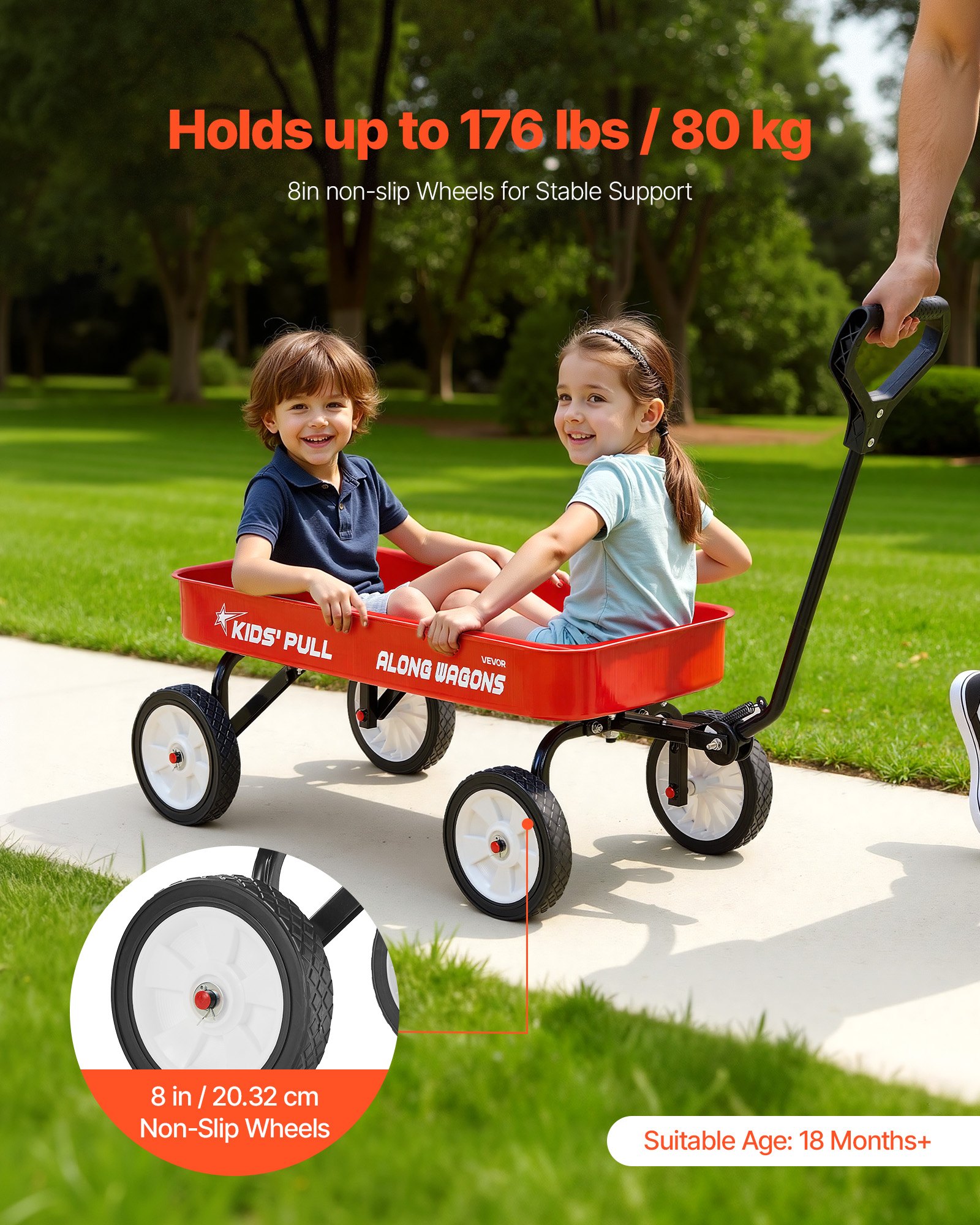 VEVOR Carro de Arrastre para Niños, Soporta hasta 80 kg, Todoterreno con Asa, Ideal como Regalo de Cumpleaños para Niños, Perfecto para Jardinería, Playa y Camping, Rojo, 1010 x 480 x 360 mm