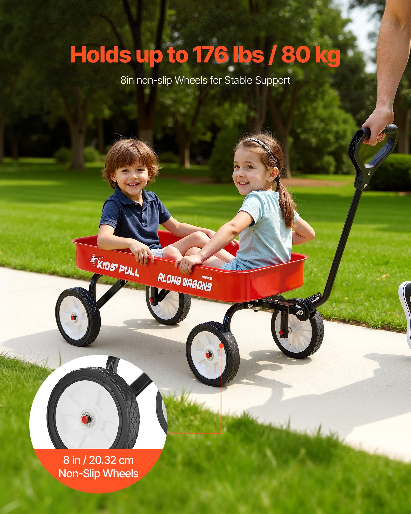 VEVOR Carro de Arrastre para Niños, Soporta hasta 80 kg, Todoterreno con Asa, Ideal como Regalo de Cumpleaños para Niños, Perfecto para Jardinería, Playa y Camping, Rojo, 1010 x 480 x 360 mm