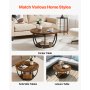 VEVOR Coffee Table, Modern Round Coffee Table, 2 Tiers Wooden Circle Center Desk with Open Storage, Minimalist Sturdy Metal Frame Accent End Desk for Living Room, Office, Easy Assembly, Rustic Brown