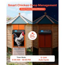 VEVOR Puerta Gallinero Automática con Pantalla, Puerta Automática Gallinero con Función Manual y Temporizador, Aleación de Aluminio, Anti-pinzamiento, Alimentada por Batería, para Gallinas, Naranja