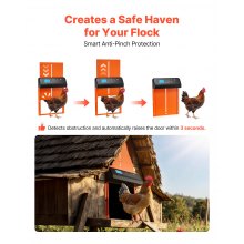 VEVOR Puerta Gallinero Automática con Pantalla, Puerta Automática Gallinero con Función Manual y Temporizador, Aleación de Aluminio, Anti-pinzamiento, Alimentada por Batería, para Gallinas, Naranja