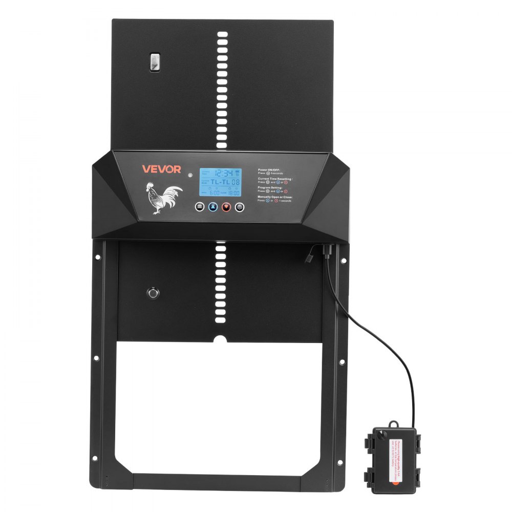 VEVOR Puerta Gallinero Automática con Pantalla, Puerta Automática Gallinero con Sensor de Luz, Temporizador y Ajuste Manual, Aleación de Aluminio, Anti-pinzamiento, Alimentada por CC y Batería, Negro