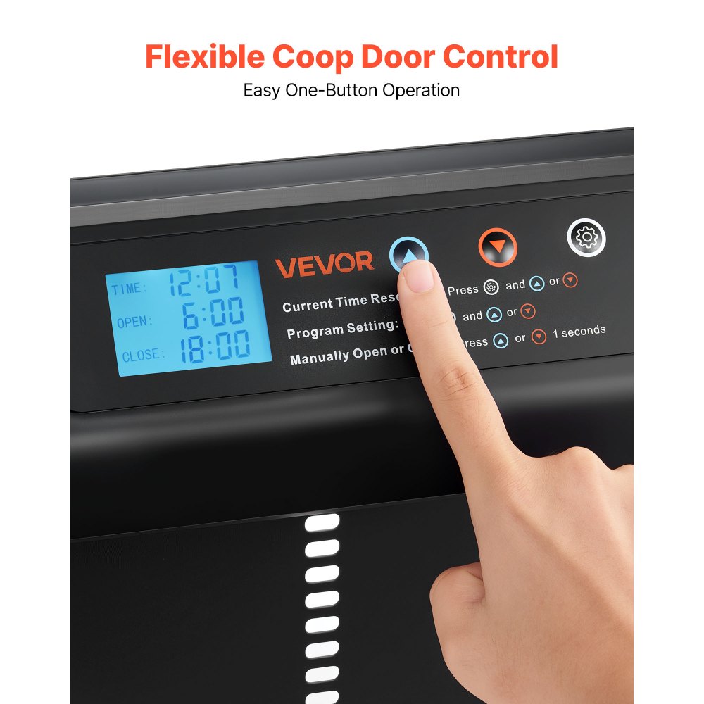 VEVOR Automatic Chicken Coop Door, Battery Powered Chicken Coop Door with Timer & Manual Setting, Anti-Pinch Security, Durable Aluminum Alloy, Auto Chick Run Gate Opener with Waterproof Sealing, Black