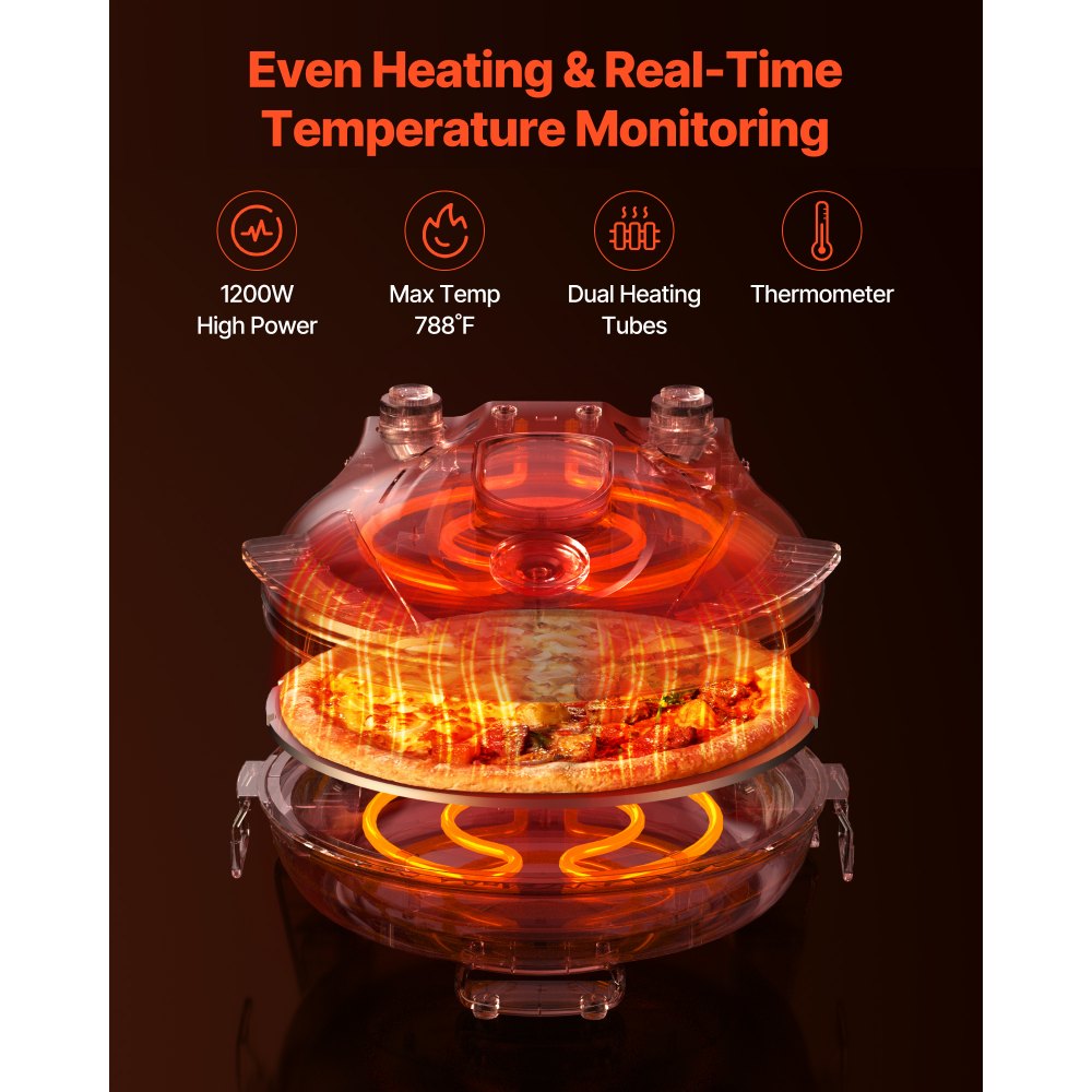 VEVOR Horno de Pizza Eléctrico de 1200 W, con Piedra de Cordierita, Control de Temperatura 5 Niveles, Ventana de Visualización para Una Cocción Precisa, hasta 420 °C, Rojo, 380 x 350 x 190 mm