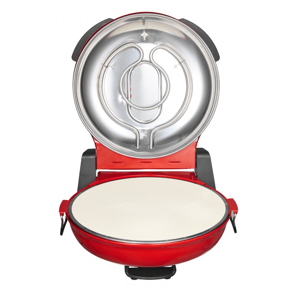 VEVOR Horno de Pizza Eléctrico de 1200 W, con Piedra de Cordierita, Control de Temperatura 5 Niveles, Ventana de Visualización para Una Cocción Precisa, hasta 420 °C, Rojo, 380 x 350 x 190 mm
