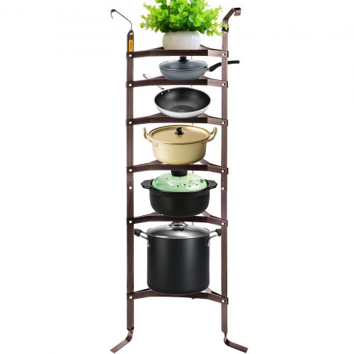 VEVOR Soporte para Utensilios de Cocina 6 Niveles, Estante Vertical para Almacenamiento de Cocina, Soporte para Almacenamiento de Cocina 21 lbs de Acero al Carbono para Sartenes, Ollas, Cestas, Bronce