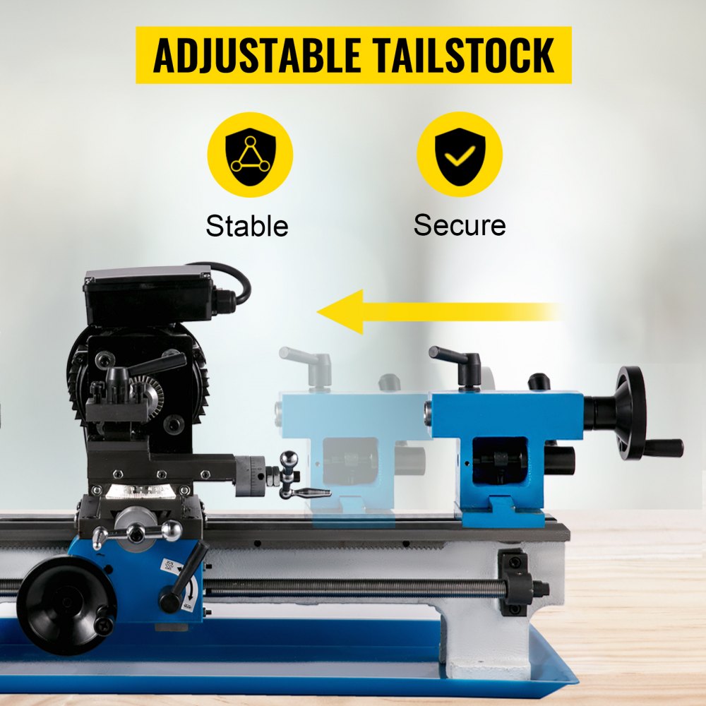 VEVOR Mini Torno de Metal 550W Diámetro del Mandril 80mm Mini Torno de Precisión Distancia entre Centros 300 mm 50 - 2500RPM Máquina de Torno para Fabricación de Buje, Husillo, Prototipo, Modelo