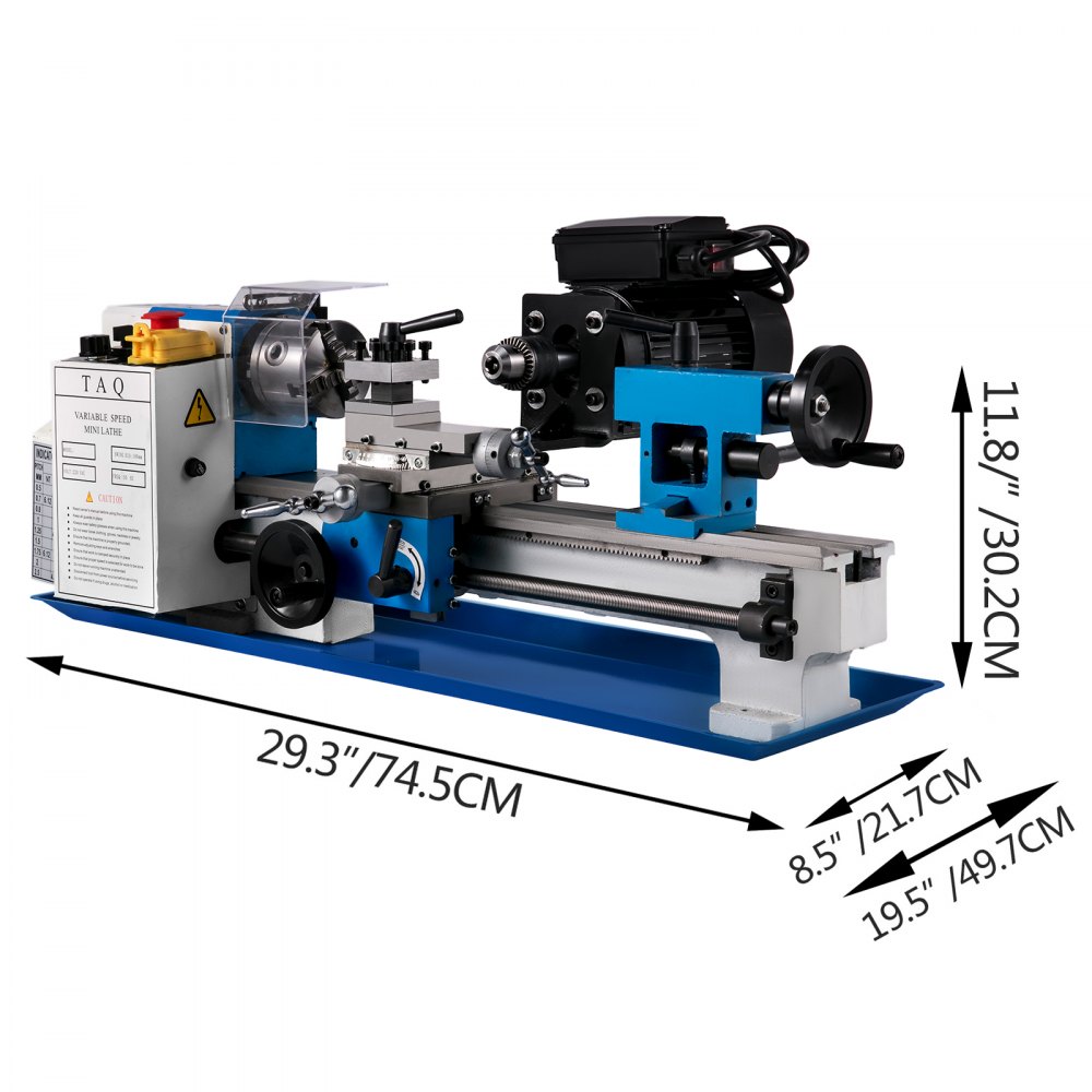 VEVOR Mini Torno de Metal 550W Diámetro del Mandril 80mm Mini Torno de Precisión Distancia entre Centros 300 mm 50 - 2500RPM Máquina de Torno para Fabricación de Buje, Husillo, Prototipo, Modelo