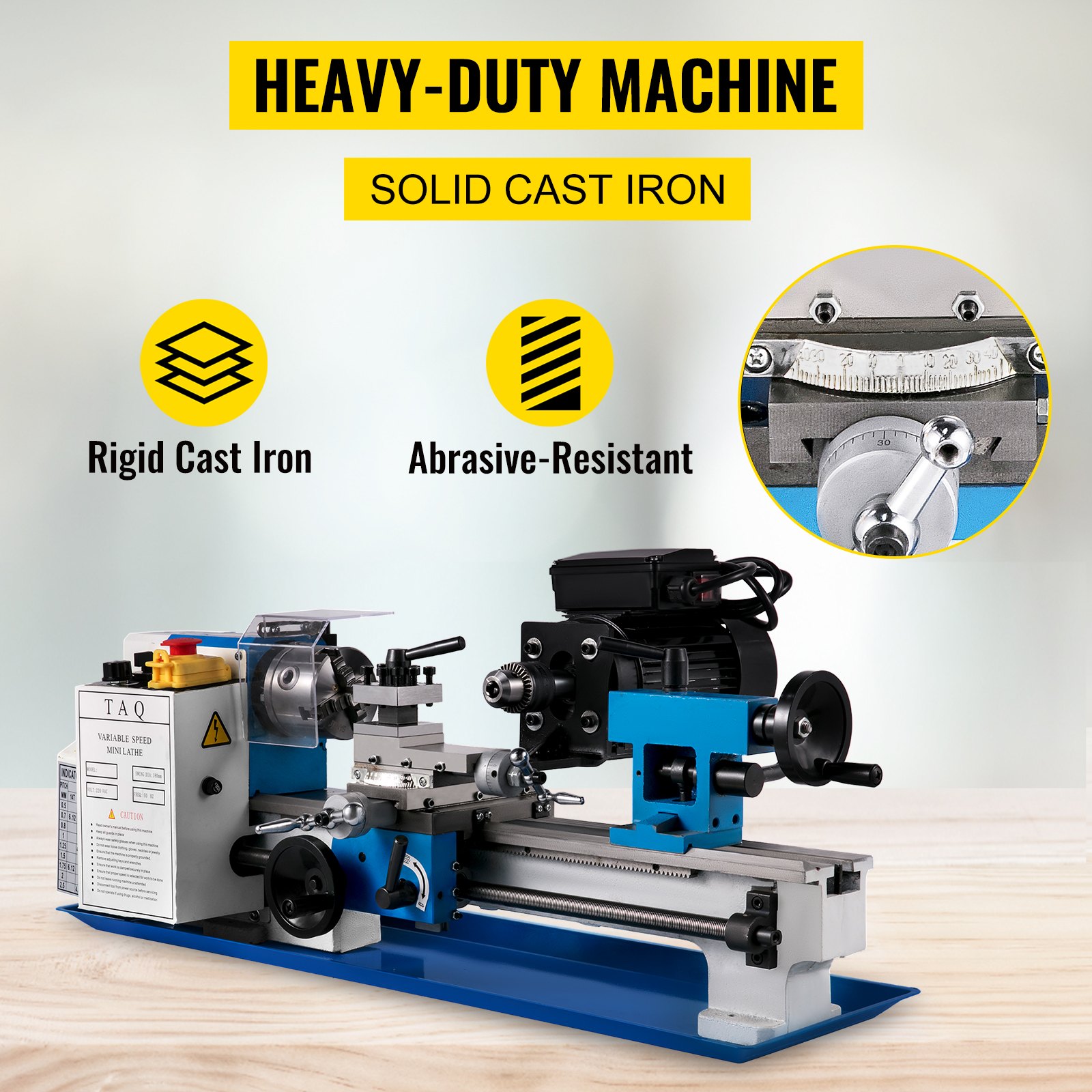 VEVOR Mini Torno de Metal 550W Diámetro del Mandril 80mm Mini Torno de Precisión Distancia entre Centros 300 mm 50 - 2500RPM Máquina de Torno para Fabricación de Buje, Husillo, Prototipo, Modelo