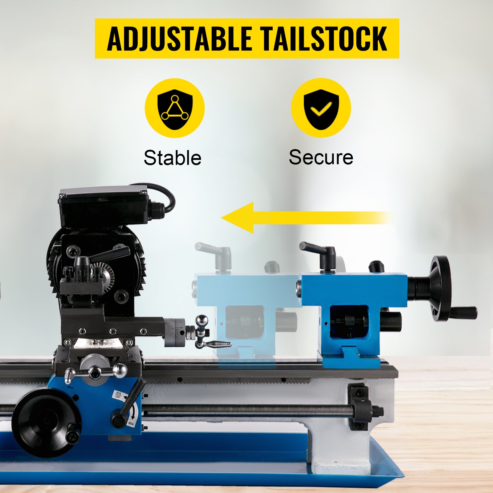VEVOR Mini Torno de Metal 550W Diámetro del Mandril 80mm Mini Torno de Precisión Distancia entre Centros 300 mm 50 - 2500RPM Máquina de Torno para Fabricación de Buje, Husillo, Prototipo, Modelo