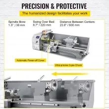 VEVOR Torno de metal 22 x 60cm 750W Torno para taladrado de torneado 8,7"x 23,6"