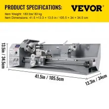 VEVOR Torno de metal 22 x 60cm 750W Torno para taladrado de torneado 8,7"x 23,6"
