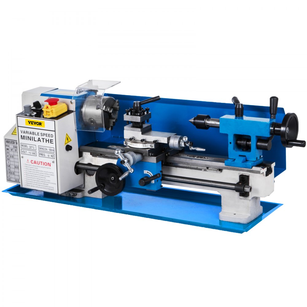 VEVOR Mini Torno de Metal 220V 550 W Diámetro del Mandril 80 mm Torno de Precisión con 9 Cortadores Distancia entre Centros 300 mm Máquina de Torno para Fabricación de Buje, Husillo, Prototipo, Modelo