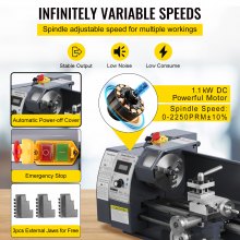 VEVOR Torno de Metal 210x400 mm Mini Torno de Madera Pantalla Digital Velocidad Variable 50-2500 rpm Kit de Torno Electrónico Fresas Portabrocas Herramientas de Medición para Trabajos de Precisión