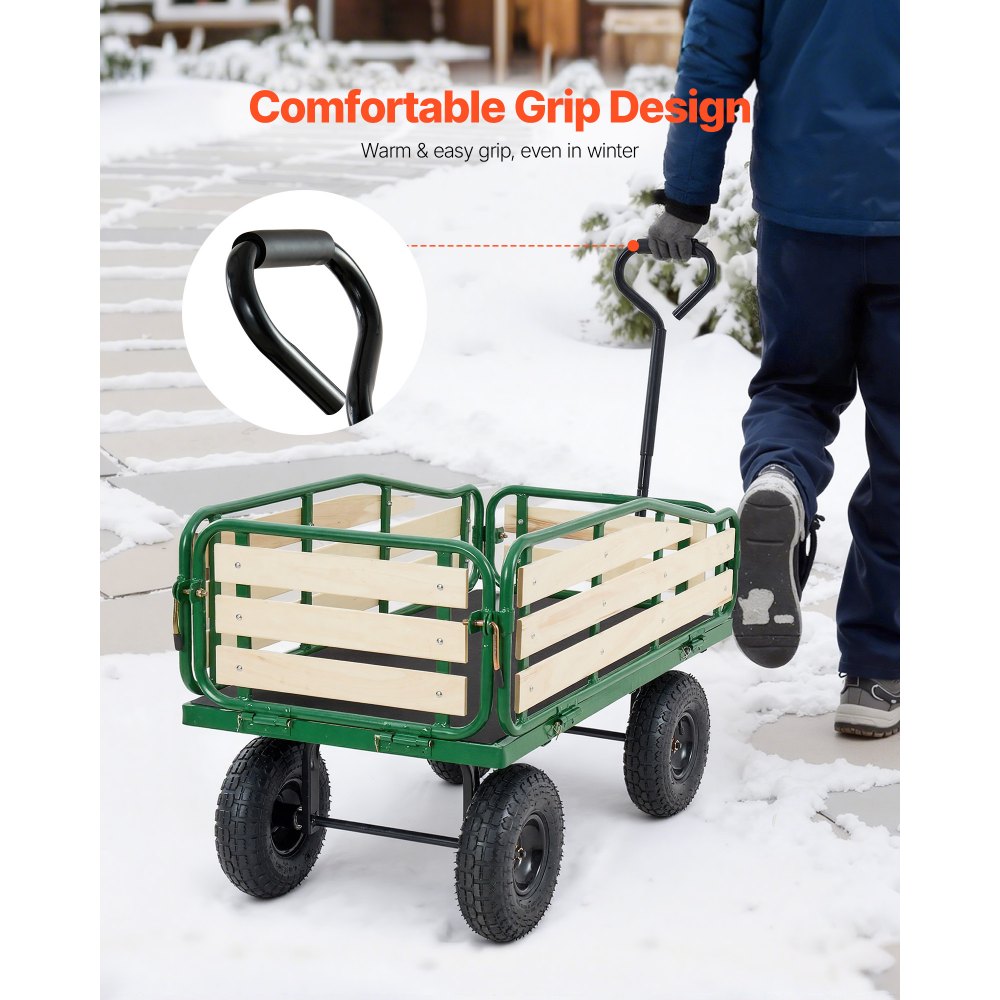 VEVOR Carro de Playa con Ruedas 118 x 52 x 61 cm, Carga 250 kg, Madera y Acero Carbono, Resistente al Agua Clima y Óxido, Carrito Todo Terreno verde negro con Asa para Niños Camping Jardín Bebé Arena