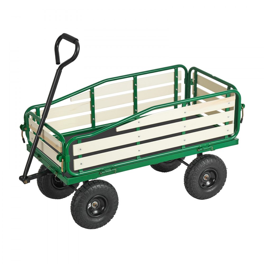VEVOR Carro de Playa con Ruedas 118 x 52 x 61 cm, Carga 250 kg, Madera y Acero Carbono, Resistente al Agua Clima y Óxido, Carrito Todo Terreno verde negro con Asa para Niños Camping Jardín Bebé Arena