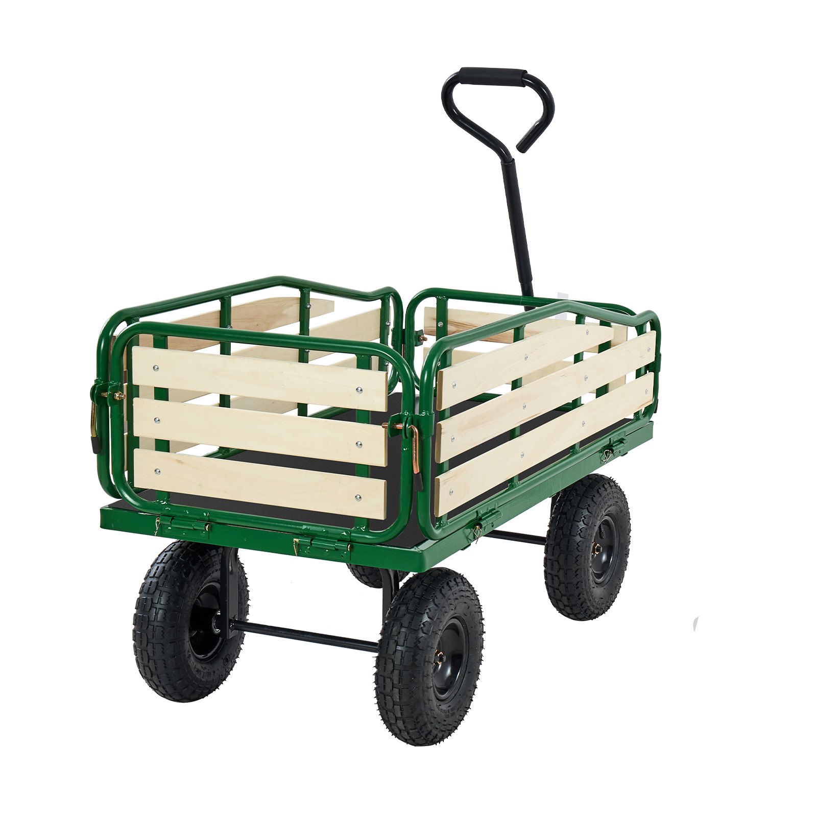 VEVOR Carro de Playa con Ruedas 118 x 52 x 61 cm, Carga 250 kg, Madera y Acero Carbono, Resistente al Agua Clima y Óxido, Carrito Todo Terreno verde negro con Asa para Niños Camping Jardín Bebé Arena