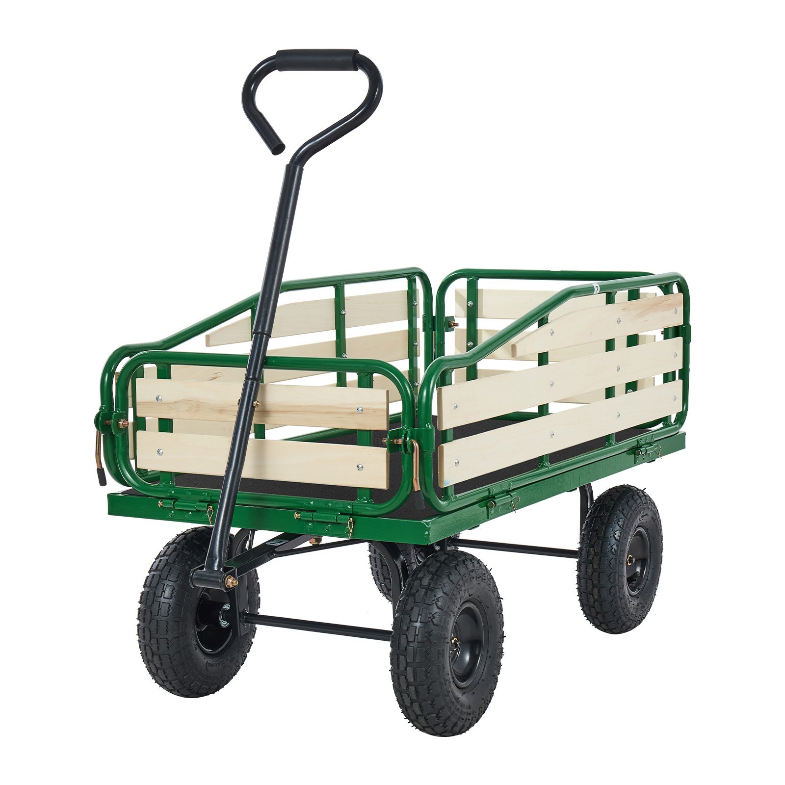 VEVOR Carro de Playa con Ruedas 118 x 52 x 61 cm, Carga 250 kg, Madera y Acero Carbono, Resistente al Agua Clima y Óxido, Carrito Todo Terreno verde negro con Asa para Niños Camping Jardín Bebé Arena