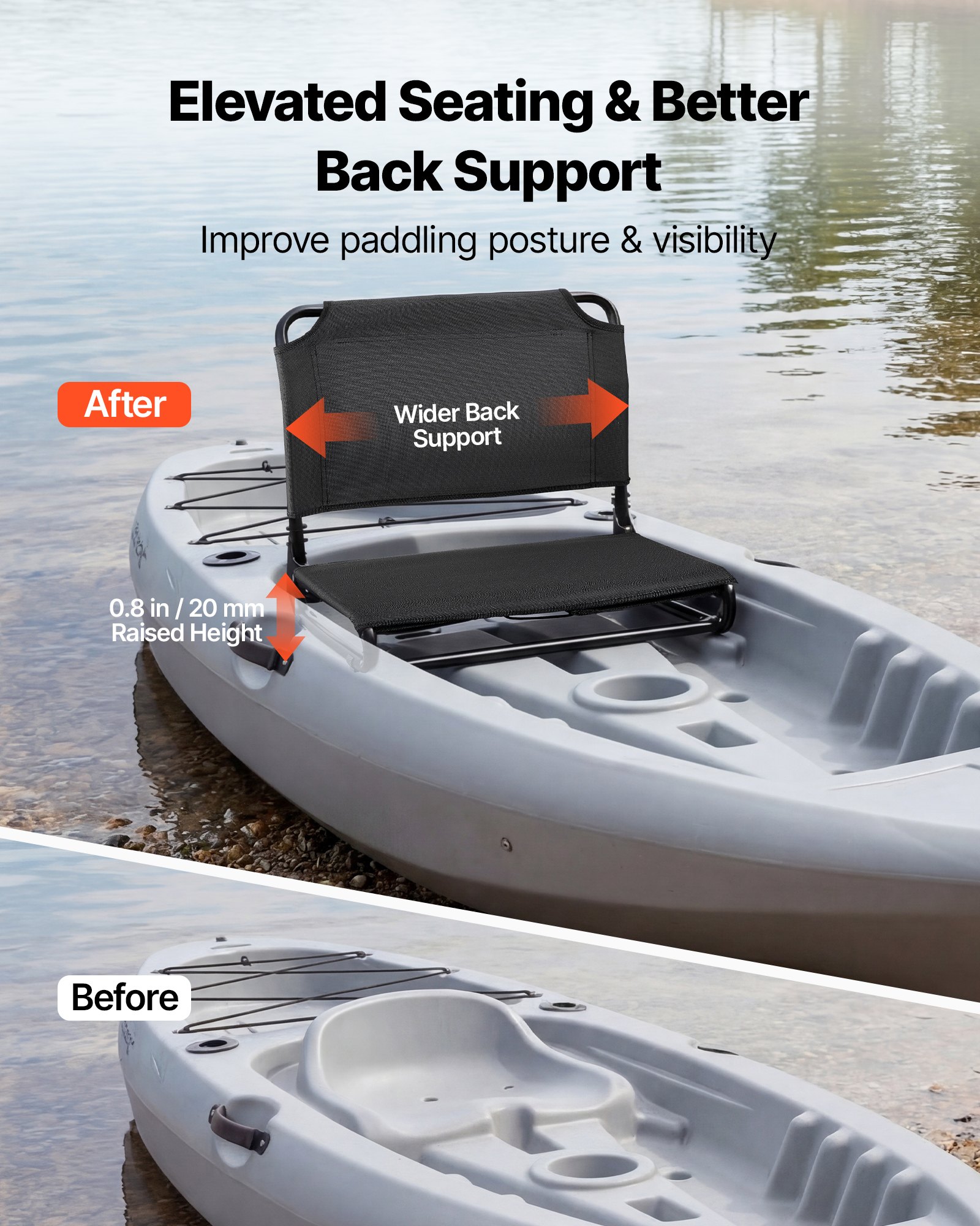 VEVOR Asiento para Kayaks Plegable 1 Pieza, Asiento de Canoa Altura Elevada de 2 cm, con Respaldo Estructura de Aleación de Aluminio para Tamarack, Tahoma, Tioga, Spitfire, Kenai, Bote de Pesca