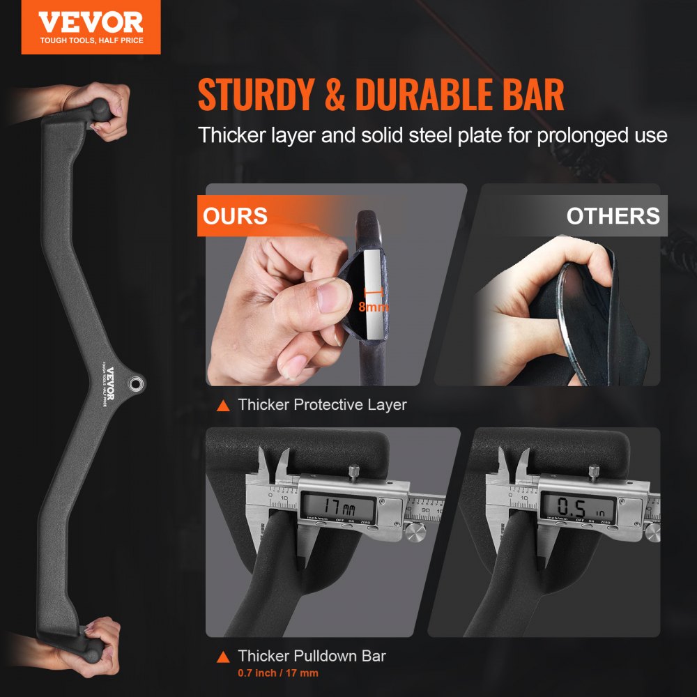 VEVOR Barras Extraíbles para Máquina de Cable 83x11,5x17 cm Barra de Tracción para Tríceps Mango Recubierto de Goma para Entrenamiento de Fuerza de Espalda Barra en V Barra en T para Gimnasio