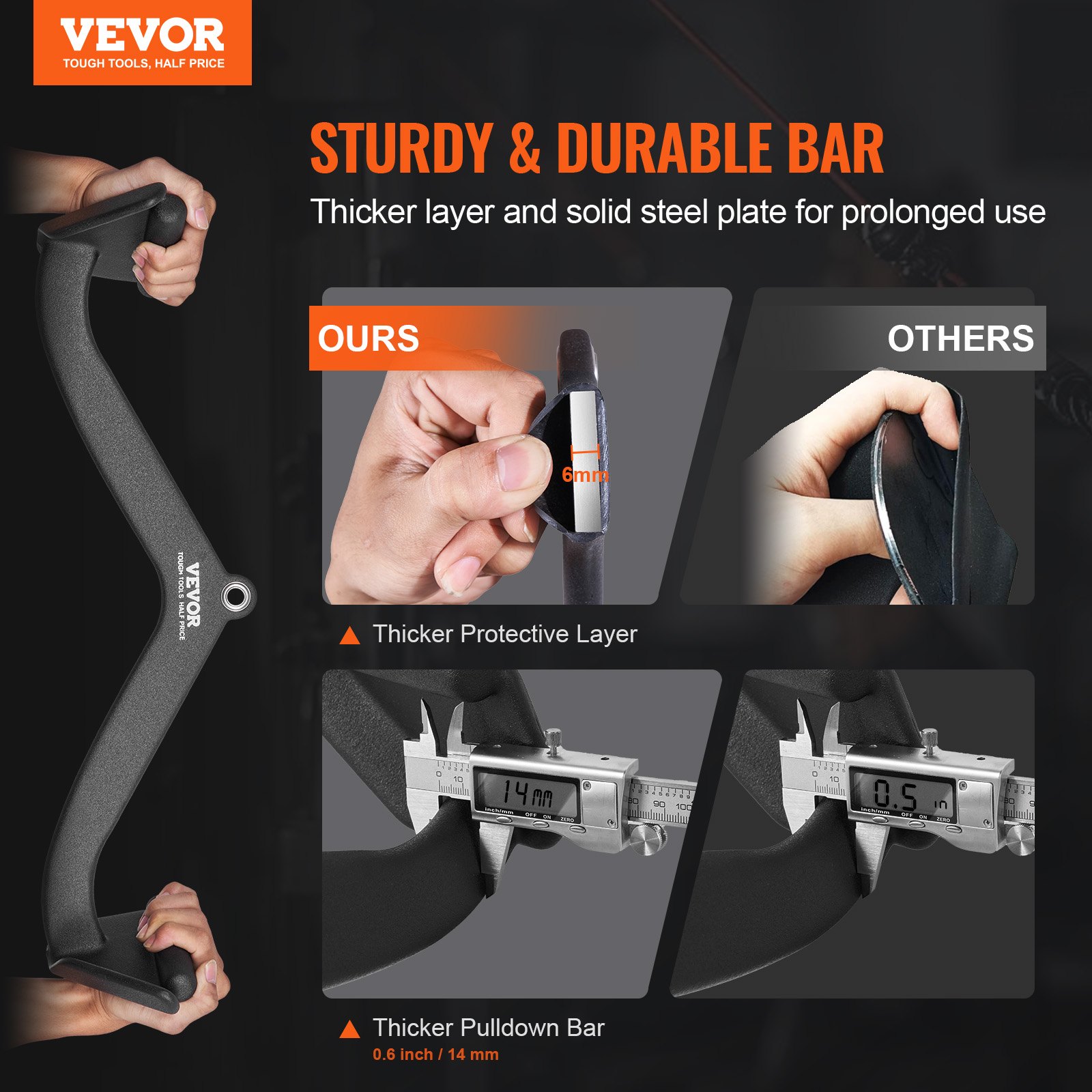 VEVOR Barras Extraíbles para Máquina de Cable 60,5x14x17 cm Barra de Tracción para Tríceps Mango Recubierto de Goma para Entrenamiento de Fuerza de Espalda Barra en V Barra en T para Gimnasio
