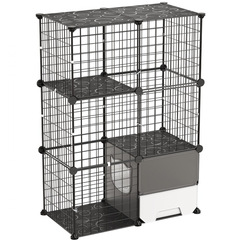VEVOR Jaula para Gatos de 3 Niveles 71,1 x 45,5 x 104,1 cm Recinto de Gatos, con Plataformas Caja Pequeña, Alambre Grueso de Metal, Parque para Mascotas Pequeñas, para Comer Jugar Descansar, Negro