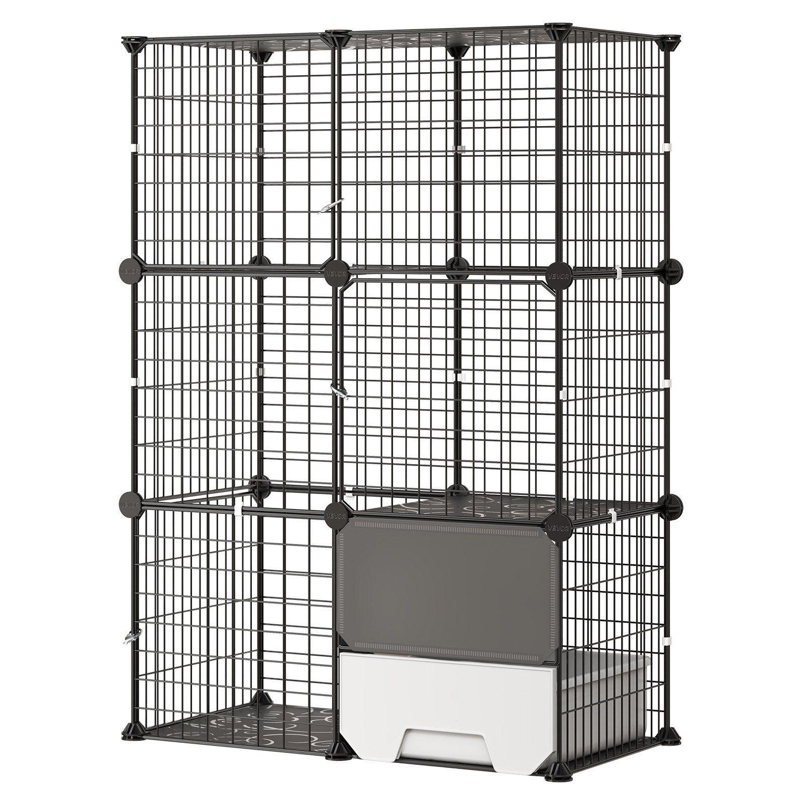 VEVOR Jaula para Gatos de 3 Niveles 71,1 x 45,5 x 104,1 cm Recinto de Gatos, con Plataformas Caja Pequeña, Alambre Grueso de Metal, Parque para Mascotas Pequeñas, para Comer Jugar Descansar, Negro