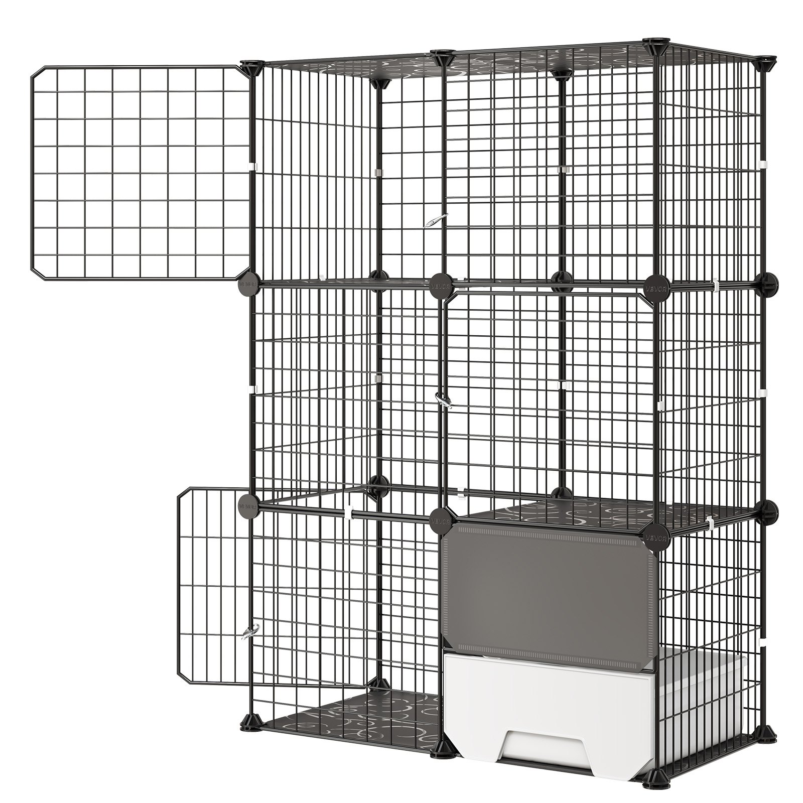 VEVOR Jaula para Gatos de 3 Niveles 71,1 x 45,5 x 104,1 cm Recinto de Gatos, con Plataformas Caja Pequeña, Alambre Grueso de Metal, Parque para Mascotas Pequeñas, para Comer Jugar Descansar, Negro