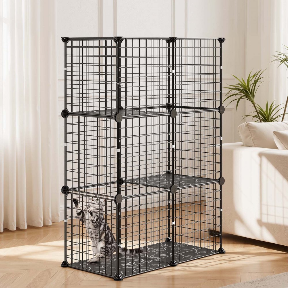 VEVOR Jaula para Mascotas de 3 Niveles 71,1 x 35,5 x 104,1 cm Casa de Gatos, con Puertas Plataformas, Alambre de Metal y Conectores Reforzados, Corral para Mascotas Pequeñas, para Comer Descansar