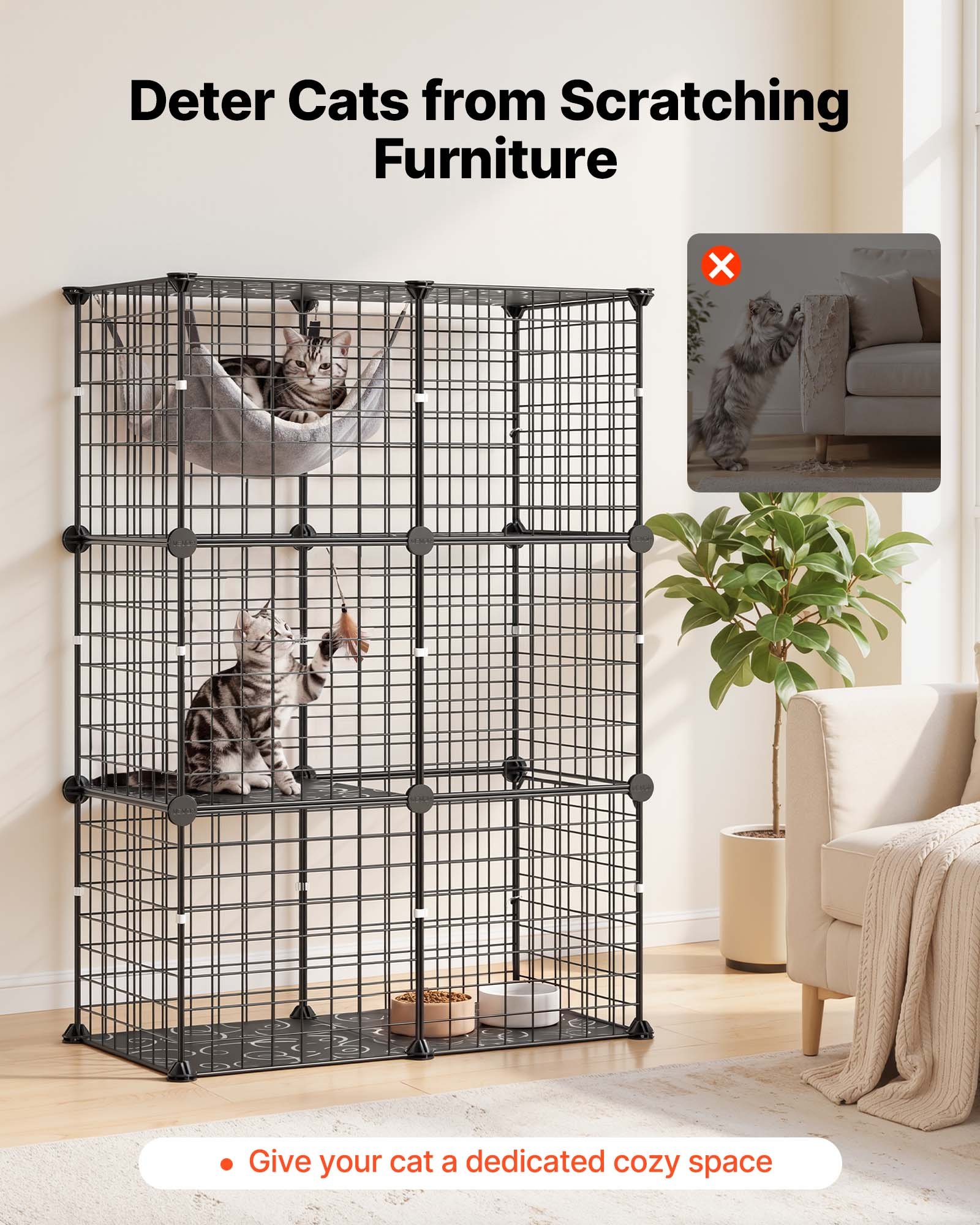 VEVOR Jaula para Mascotas de 3 Niveles 71,1 x 35,5 x 104,1 cm Casa de Gatos, con Puertas Plataformas, Alambre de Metal y Conectores Reforzados, Corral para Mascotas Pequeñas, para Comer Descansar
