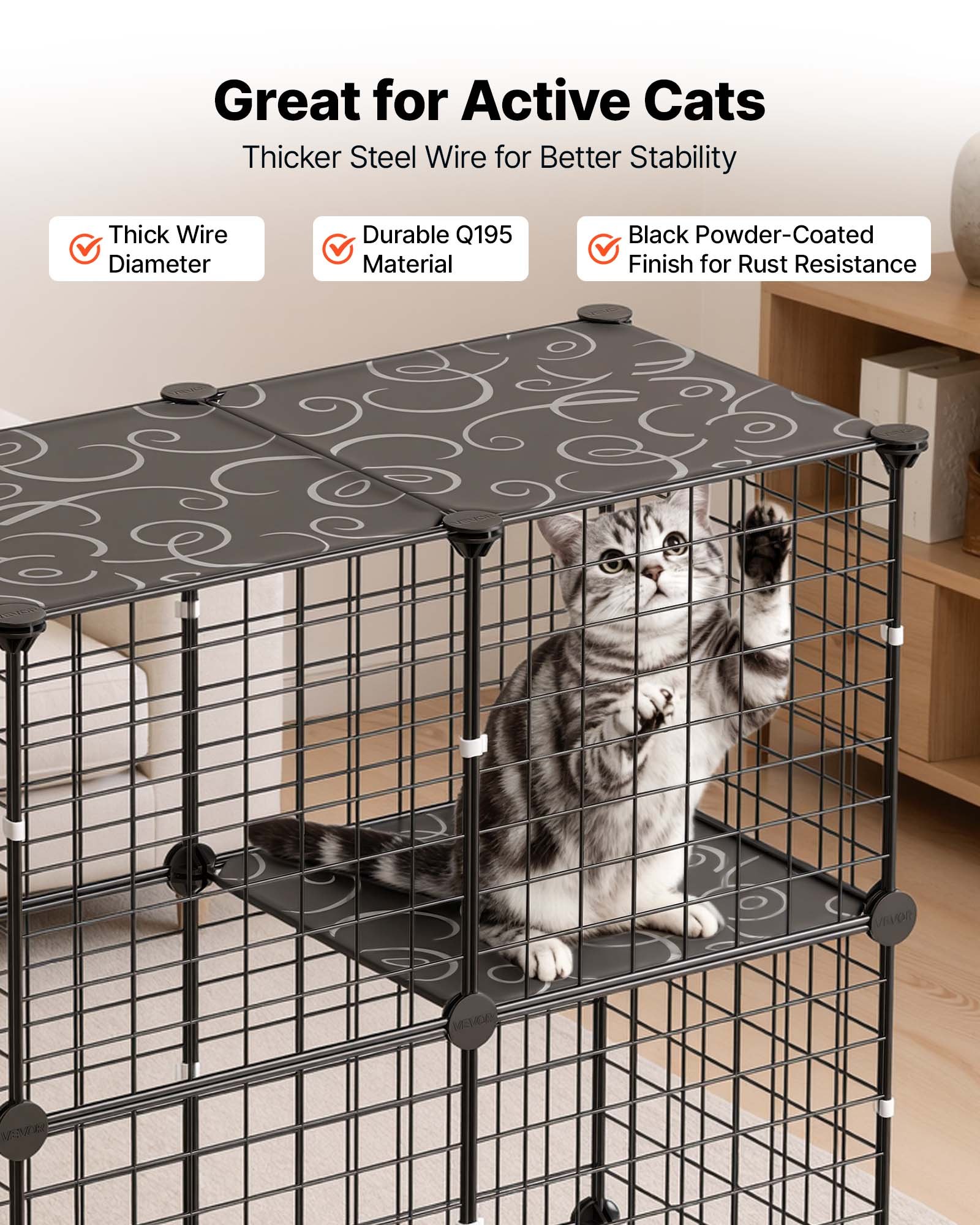 VEVOR Jaula para Mascotas de 3 Niveles 71,1 x 35,5 x 104,1 cm Casa de Gatos, con Puertas Plataformas, Alambre de Metal y Conectores Reforzados, Corral para Mascotas Pequeñas, para Comer Descansar