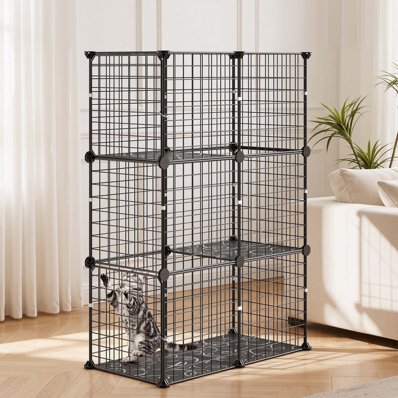 VEVOR Jaula para Mascotas de 3 Niveles 71,1 x 35,5 x 104,1 cm Casa de Gatos, con Puertas Plataformas, Alambre de Metal y Conectores Reforzados, Corral para Mascotas Pequeñas, para Comer Descansar