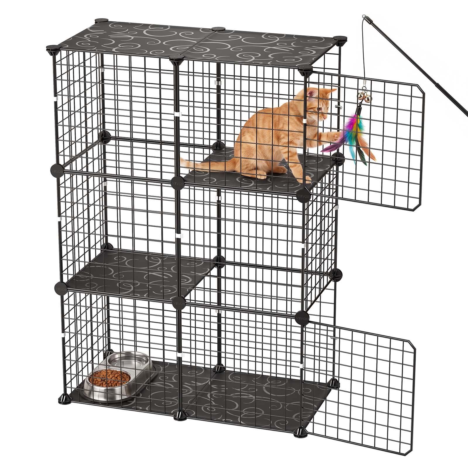 VEVOR Jaula para Mascotas de 3 Niveles 71,1 x 35,5 x 104,1 cm Casa de Gatos, con Puertas Plataformas, Alambre de Metal y Conectores Reforzados, Corral para Mascotas Pequeñas, para Comer Descansar