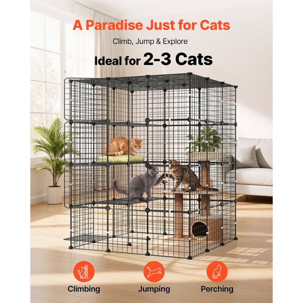 VEVOR Jaula para Gatos de 4 Niveles 104,1x104,1x139,7 cm Recinto para Gatos, Casa para Gatitos de Interior, Alambre de Metal Reforzado, con 4 Puertas, Parque de Mascotas para Comer Jugar Descansar